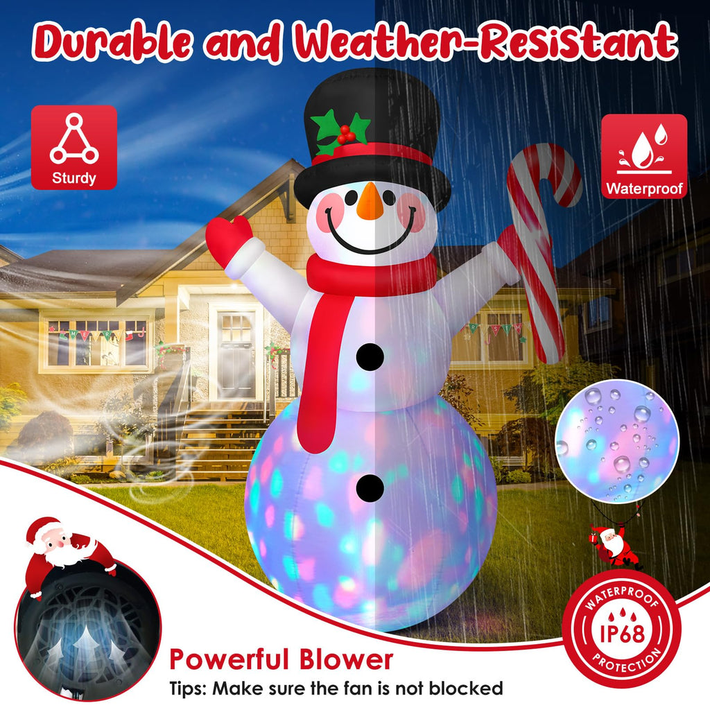 8 FT Tall Christmas Inflatables Outdoor Decorations Blow Up Snowman Inflatable Candy Cane, Build-in Rotating Colorful