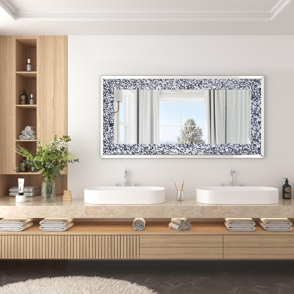Crystal Crush Diamond Mirror 47x24inch Silver Rectangle Wall Mirror