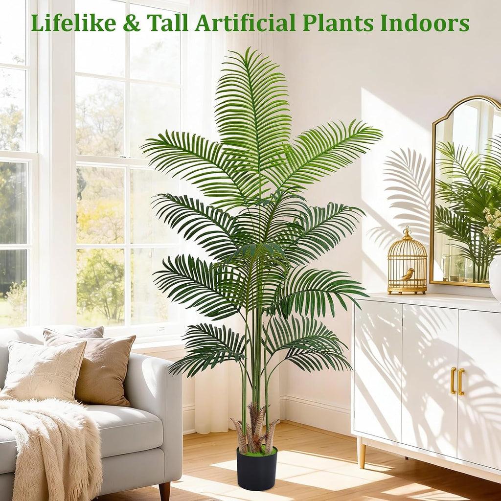6 FT Artificial Plants Indoor, Tall Plant Palm Tree with Weighted Planter, Tropical Fake Tree with Realistic Leaves &