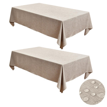 2 Pack Linen Textured Rectangle Tablecloths, 52 x 70 Inch, Nature