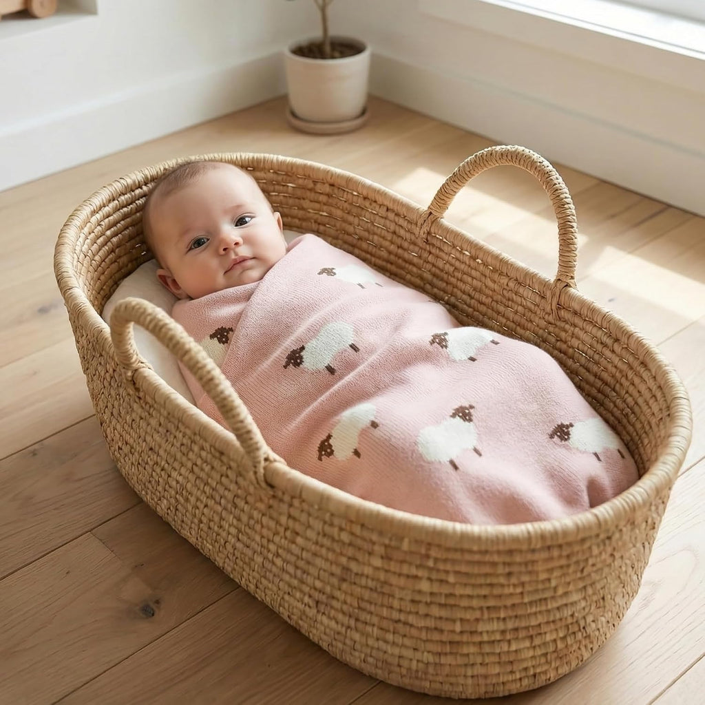 Luxury Knit Baby Receiving Blanket - 100% Cotton Soft Cozy Lightweight Receiving Swaddler Blanket for Shower Gift