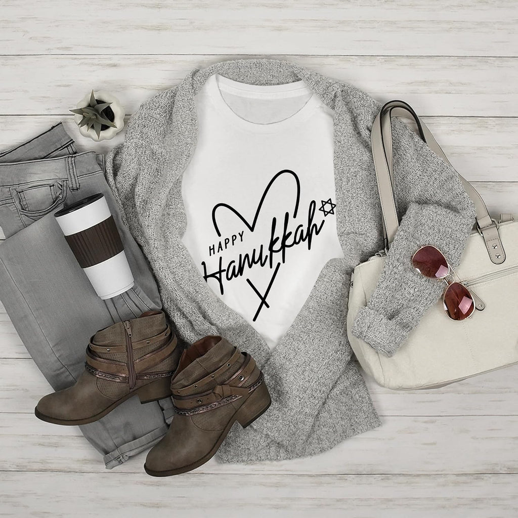 Happy Hanukkah Heart Star of David Graphic Tee
