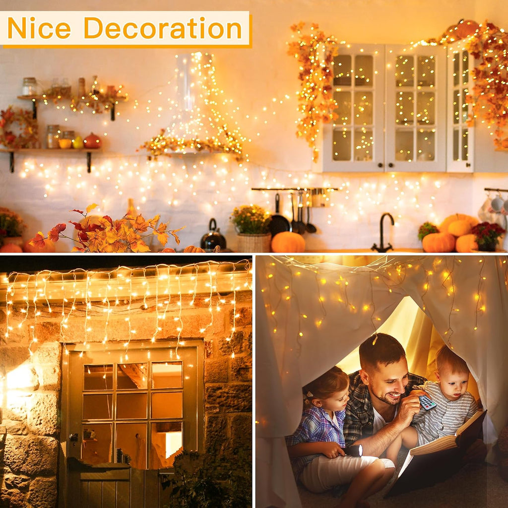Icicle Lights for Outside 400LED 32FT, Warm White Christmas Light with Remote 8Modes Timers Waterproof, Plug