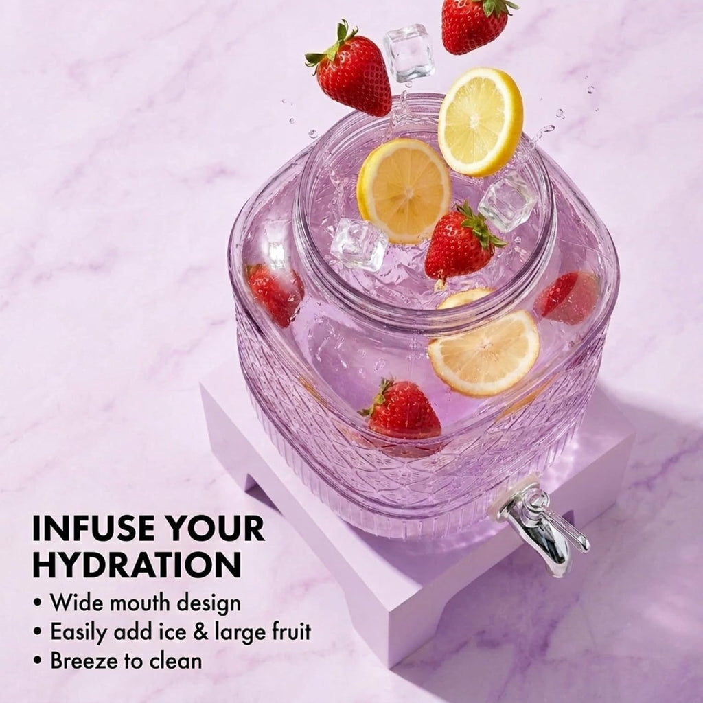 Beverage Dispenser 1 Gallon, Glass Drink Dispenser with Wooden Base Stand, Wide Mouth Jar for Lemonade, Iced Tea
