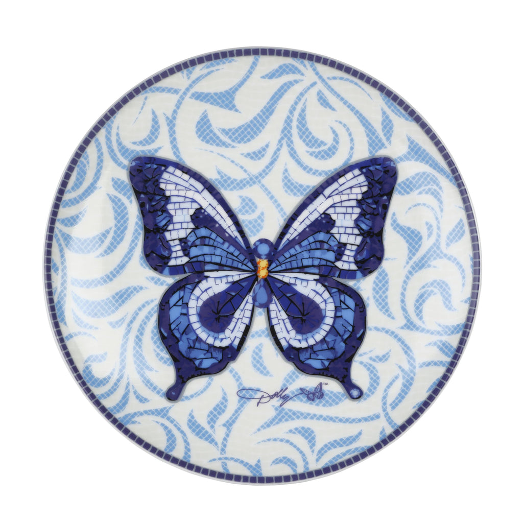 12 Piece Jeweled Mosaic Blue Butterfly Dinnerware Set Porcelain Dinner Plates Salad Plates Bowls, Service for 4