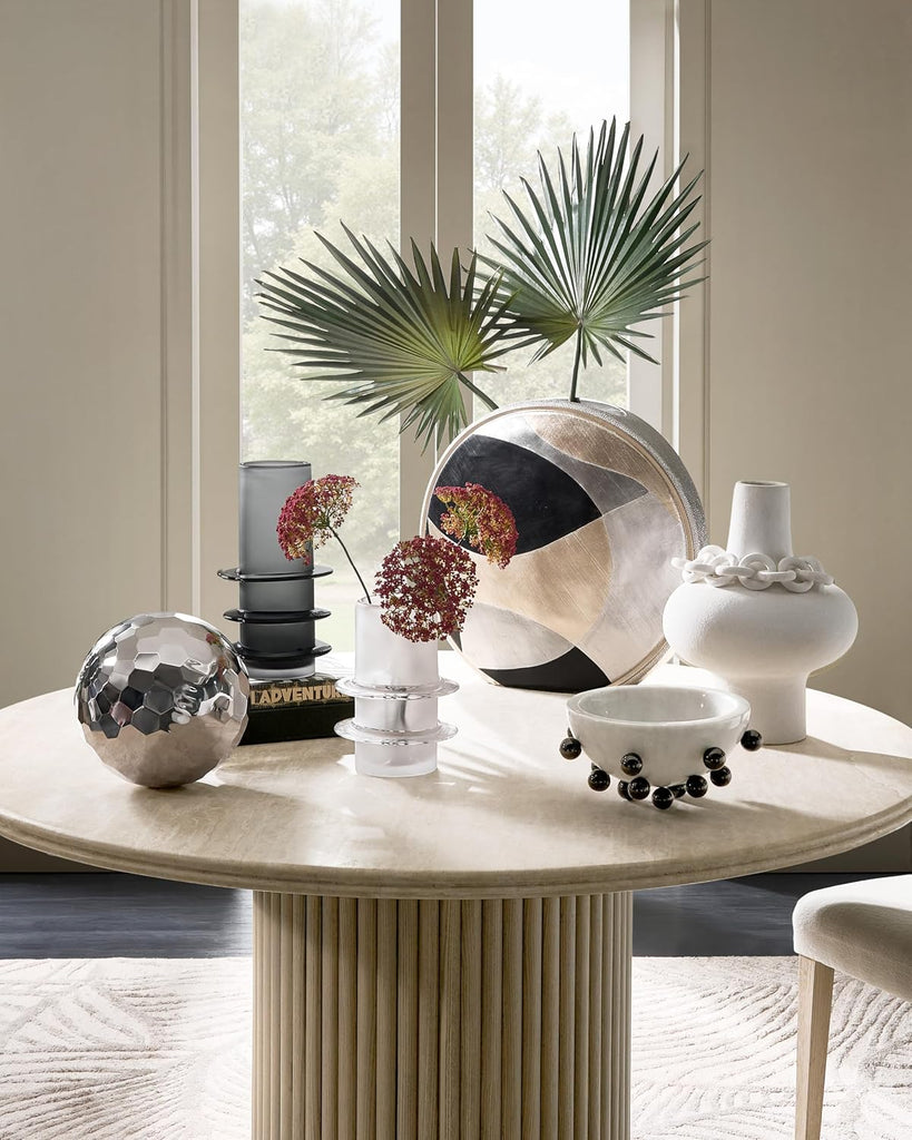 Borra Grey Marble Contemporary Decorative Bowl | Contemporary Centerpiece, Entryway Catchall, Black Marble Orb Accents