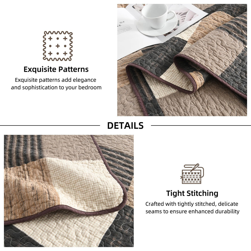 100% Cotton Quilt Set, Farmhouse Plaid Rustic Bedspread