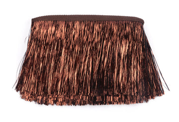 8" Wide Tinsel Fringe Trim Garland - Dance Costume Trimming With Shiny Foil Effect for Party Decor (5 Yards, Brown)