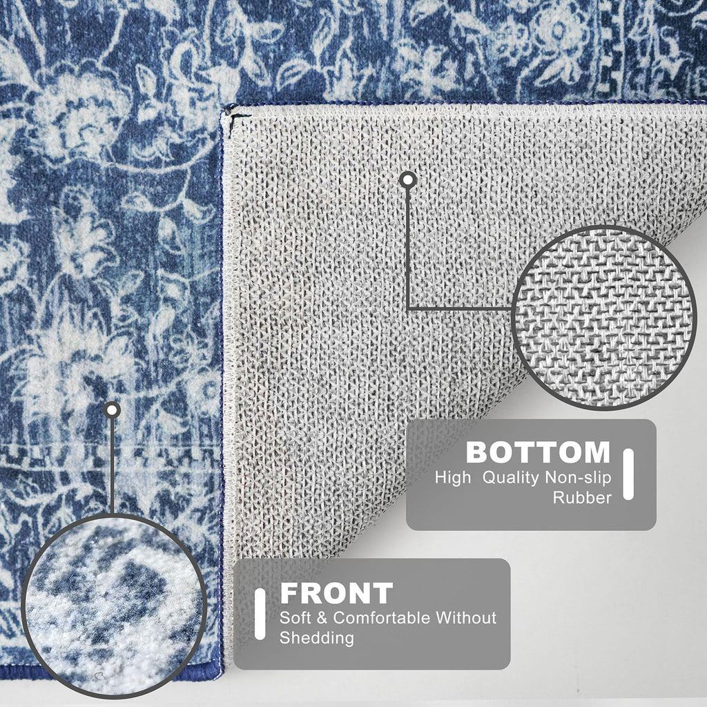 Hallway Runner 2x7 Washable Runner Rug Non-Slip Kitchen Rug, Blue