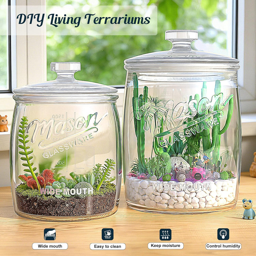 Cookie Jar with Airtight Lids, Half Gallon Wide Mouth Mason Jar - Set of 64