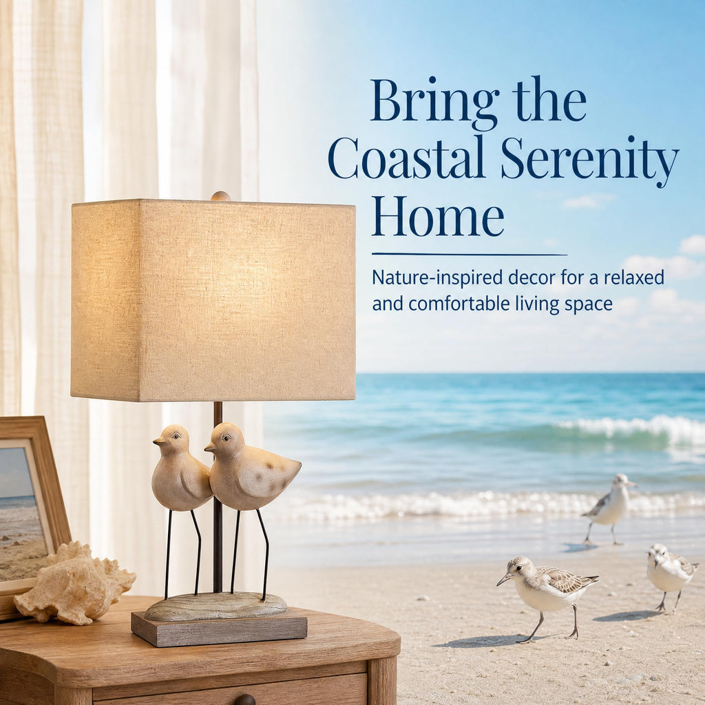 21" Coastal Bird Table Lamp, Twin Gray Resin Shorebirds