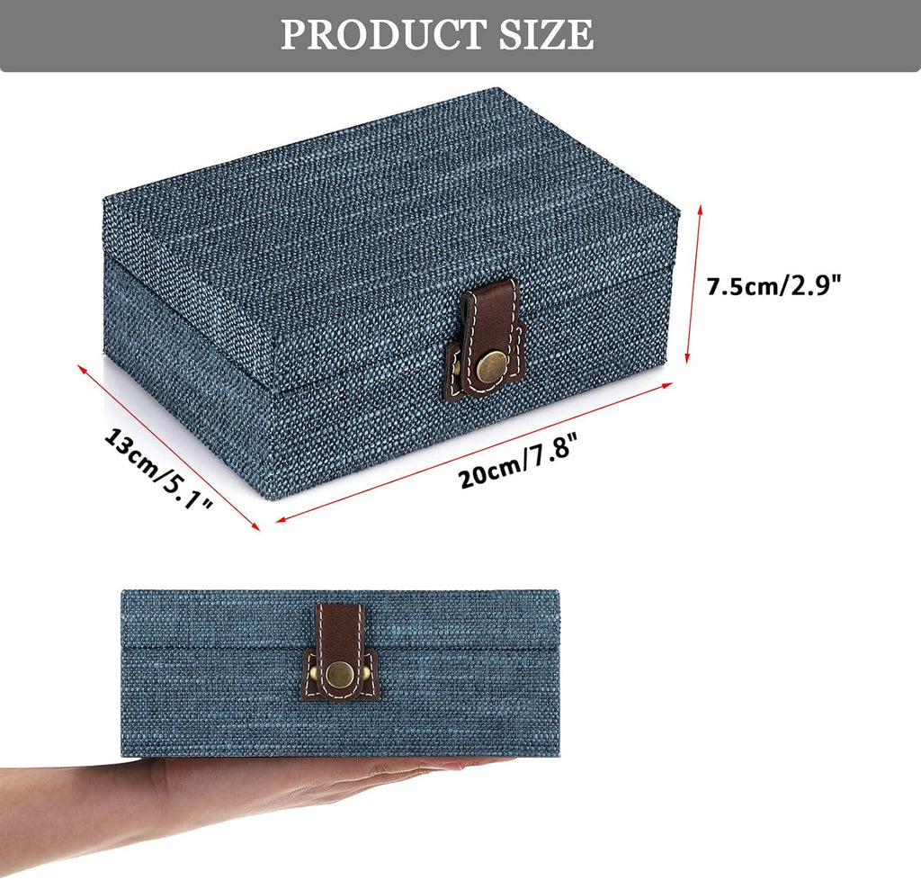 Treasure Chest Jewelry Box Wooden Decorative Box with Linen Covered
