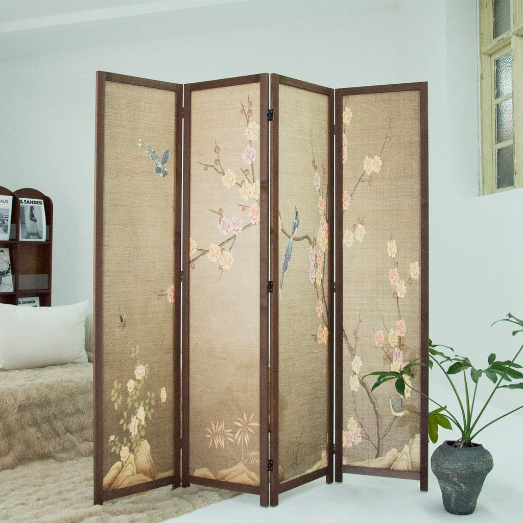 4 Panel Bamboo Room Divider, 5.6 ft Tall Double Sided Folding Privacy Screen for Room Separation, Premium Thickened