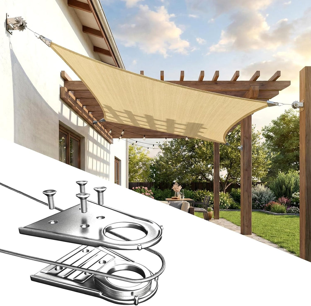 Super Ring 12' x 12' Beige Square Sun Shade Sail, Commercial Grade UPF50 Canopy, Reinforced Corners & Edges, 260 GSM
