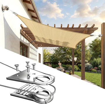 Super Ring 12' x 12' Beige Square Sun Shade Sail, Commercial Grade UPF50 Canopy, Reinforced Corners & Edges, 260 GSM
