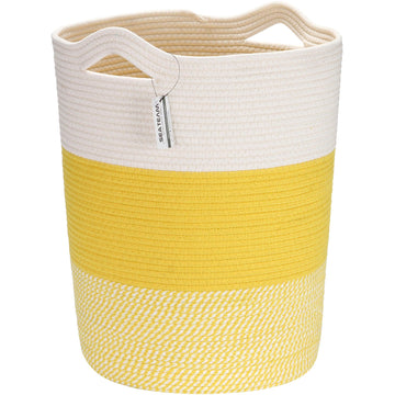 Large Woven Cotton Rope Laundry Basket with Handles, 20 x 14 in