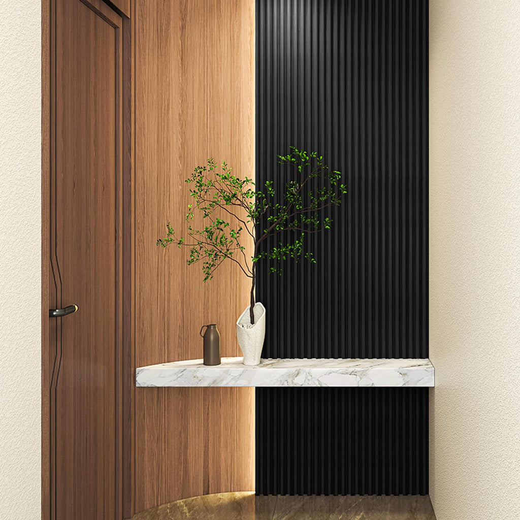 108 x 5.7 Inch Fluted Wood Textured Slat Wall Panel, Beaded Black