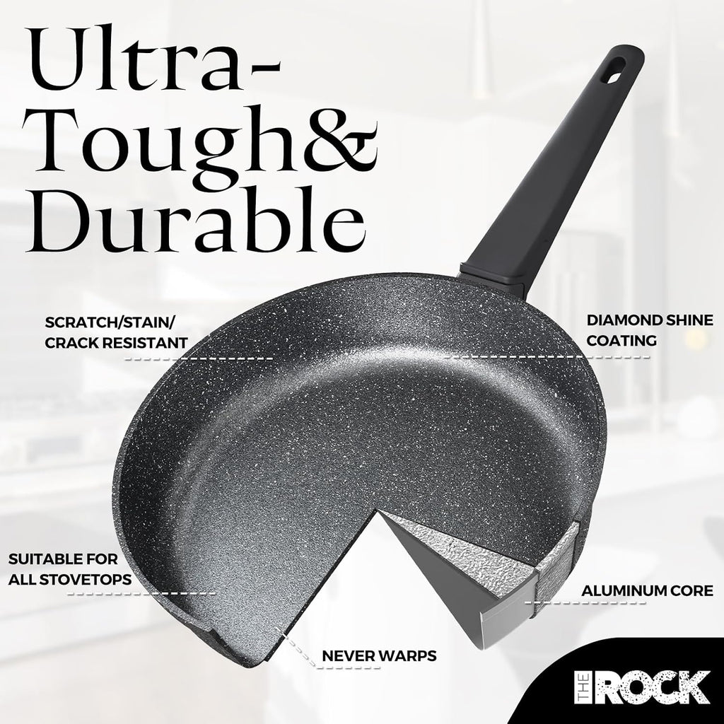 15Pcs Ceramic Cookware Set - Non toxic Pots and Pans Set Non Stick with ROCK.TEC - Nothing Sticks, Never Warps, Lasts