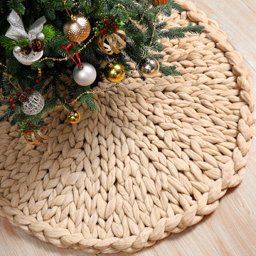 Chunky Knitted Christmas Tree Skirt, Beige, 36 Inch