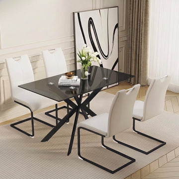 51" 5-Piece Glass Dining Table Set for 4, White&Black
