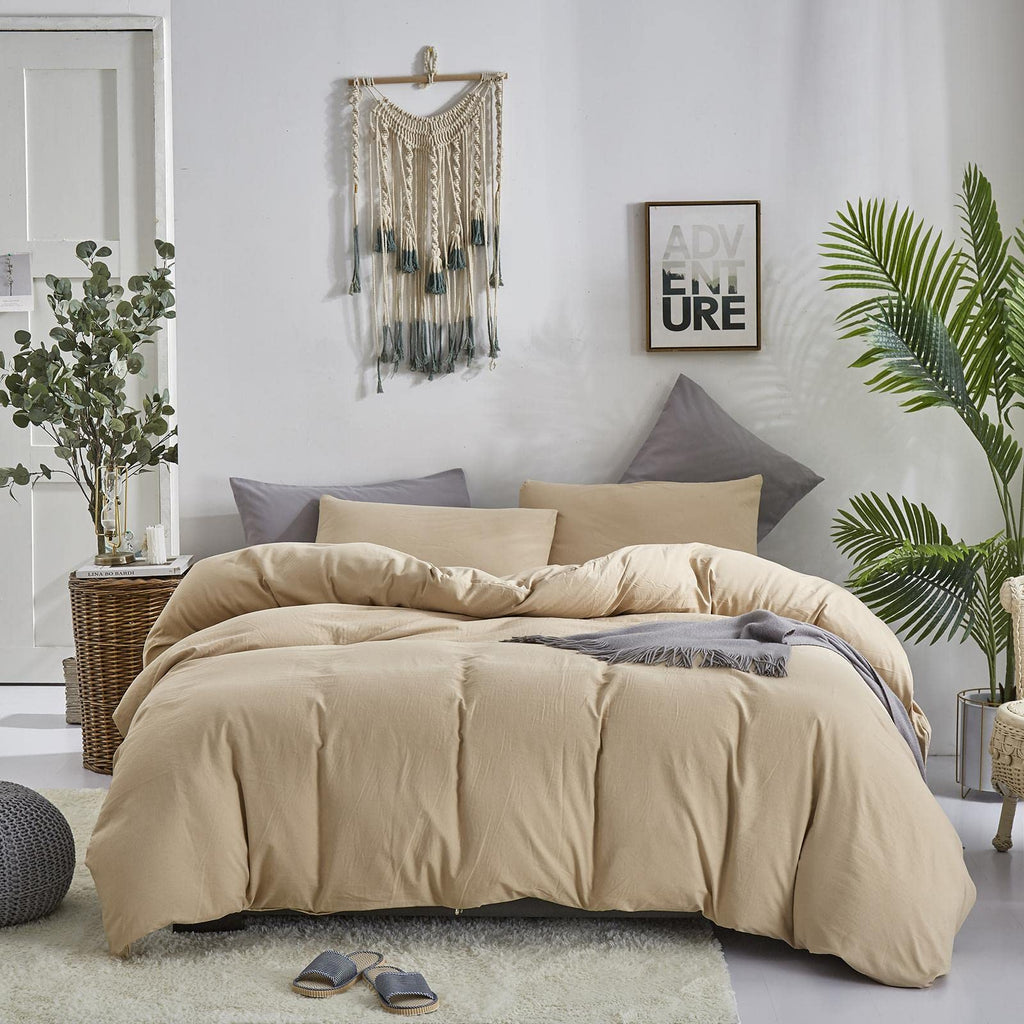 Champagne Comforter Set Bedding Set Women Solid Khaki Bed Comforter Set Plain Beige Breathable Blanket Men Light