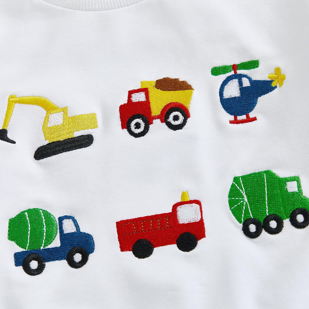 Toddler Baby Boy Clothes Embroidery Trucks Sweatshirt Pants Set