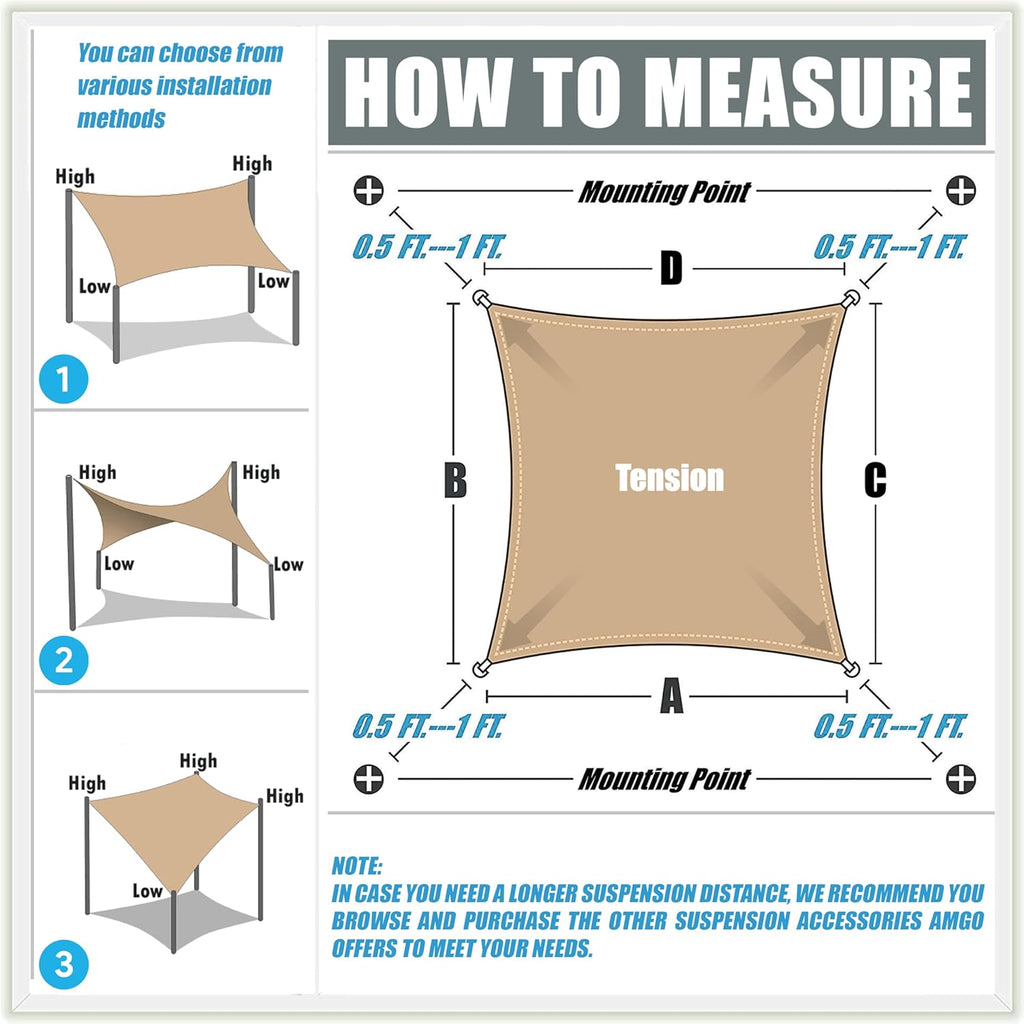 Custom Size 6' x 12' Beige Rectangle Square Sun Shade Sail UPF50+ AGTAPR0816, Order to Make Canopy Awning, 95% UV