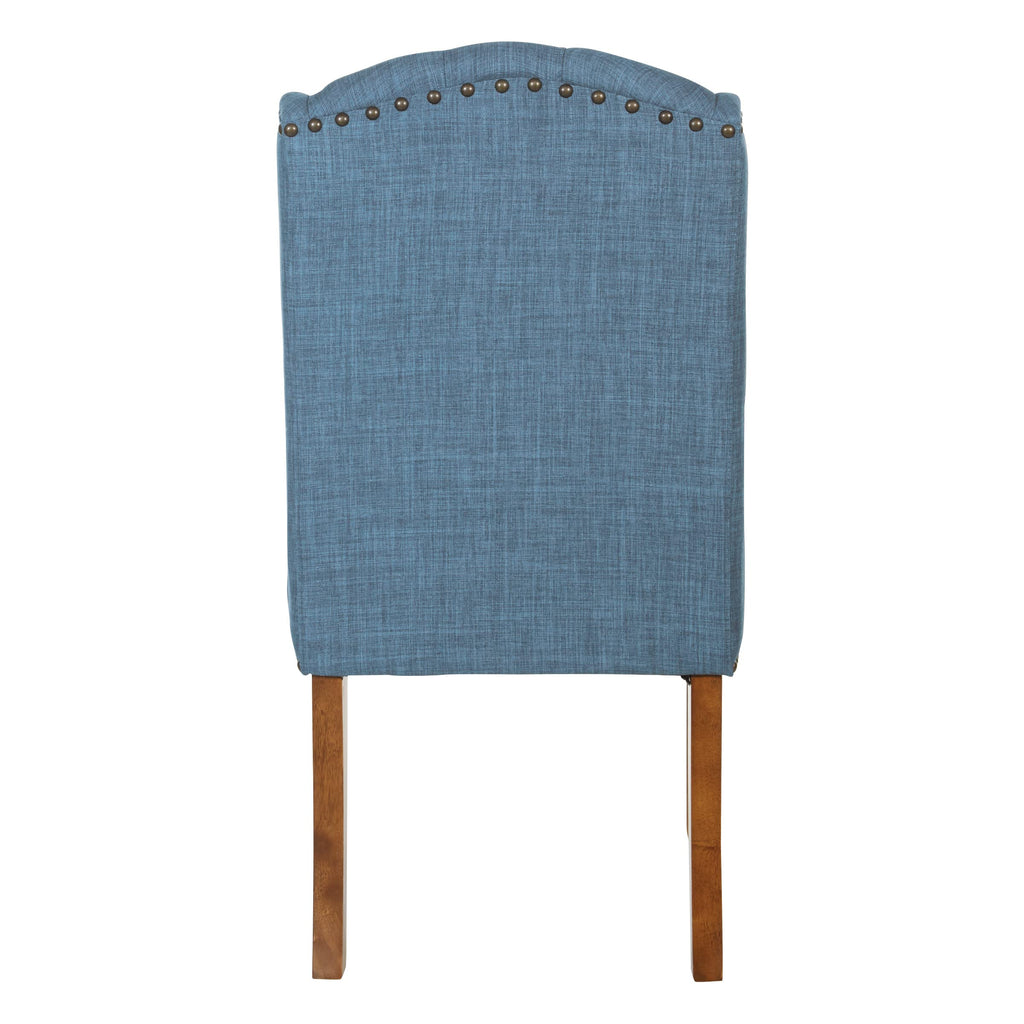 Jessica Button Tufted Wingback Upholstered Dining Chair with Wood Legs, Navy Blue Fabric