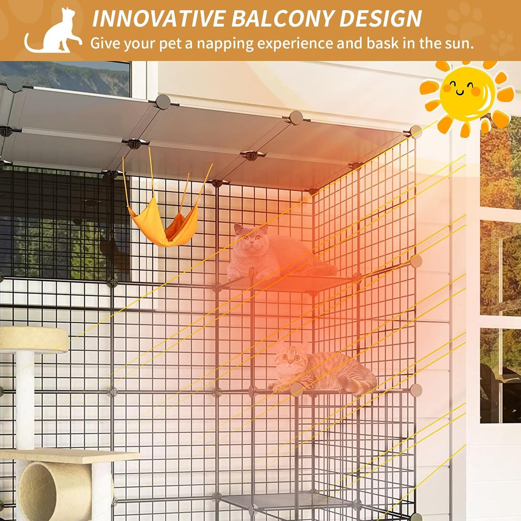 55 Inch Catio Outdoor Cat Enclosure with Super Large Enter Door, Balcony Cat Playpen with Platforms, DIY Outside Cat