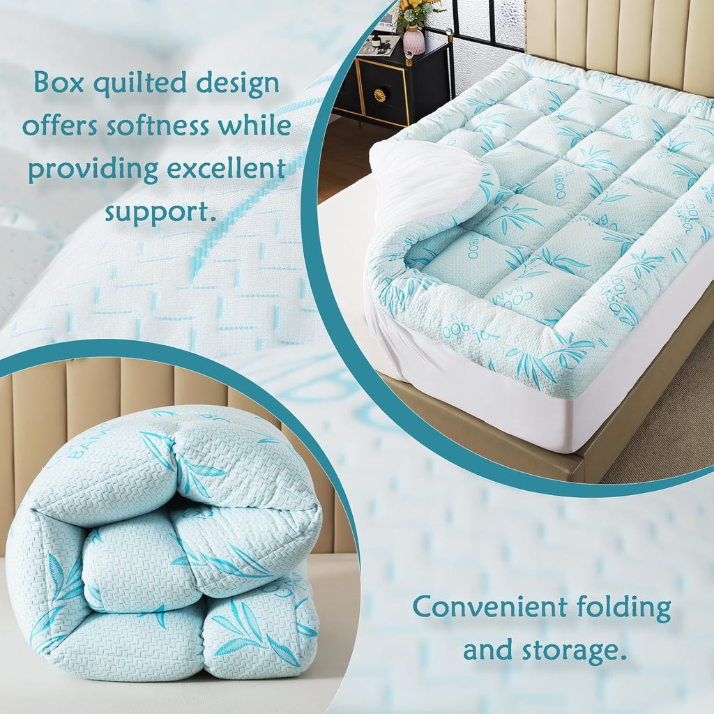 5 Inch Queen Mattress Topper Breathable Bamboo Viscose Air Layer,Memory Foam Mattress Topper Queen Size Blue.