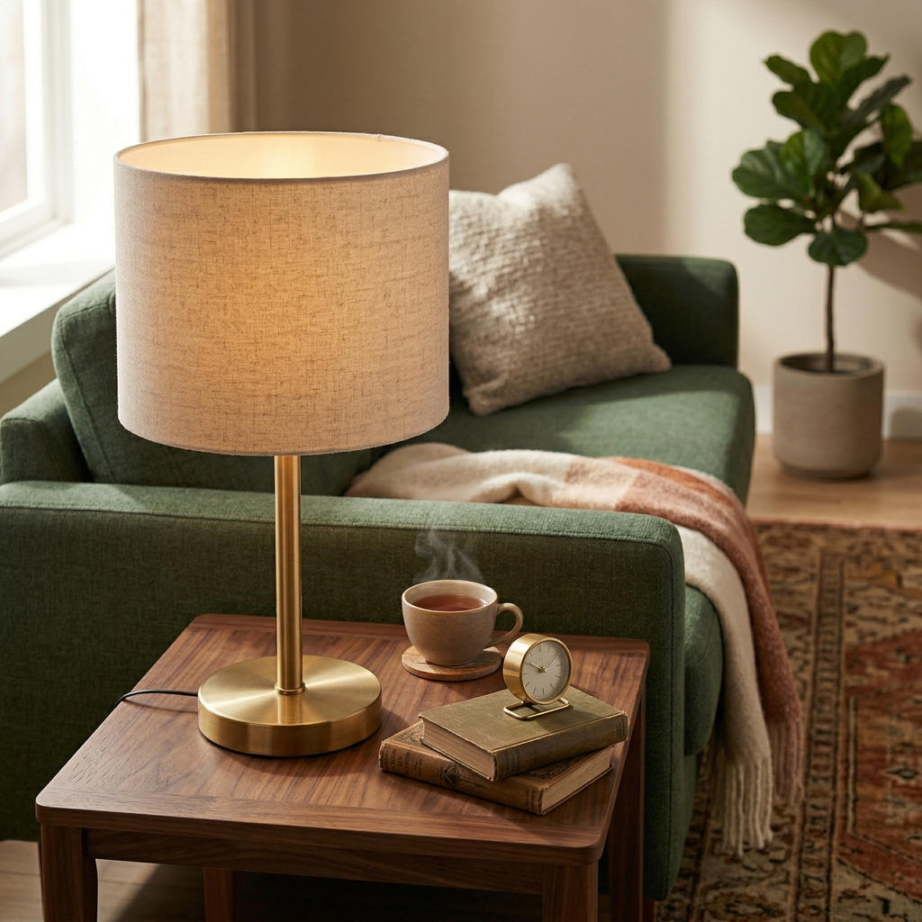 16.5" Gold Table Lamps Set of 2 with Linen Shades