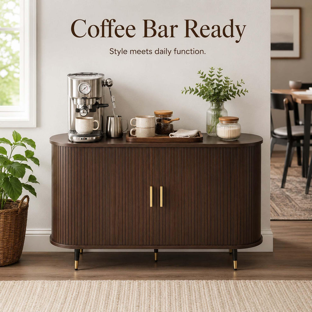 55" Sideboard Cabinet, Fluted Credenzas, Walnut