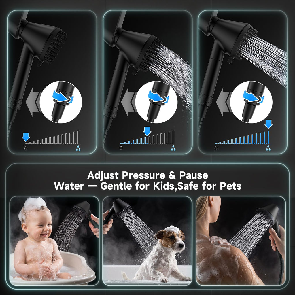 Shower Head with Handheld, High Pressure Showerhead, Black 1.75 GPM