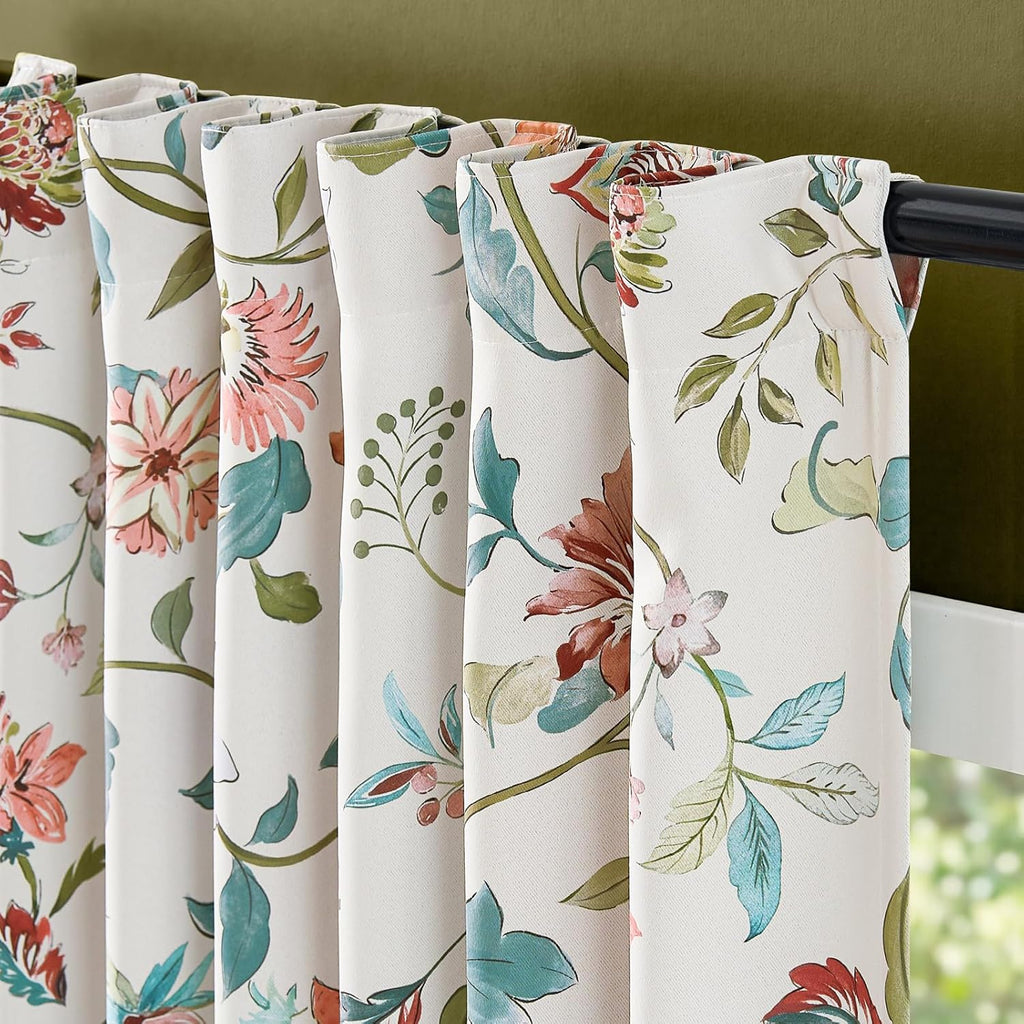 Beige Floral Blackout Curtains 84 Inch Length - Room Darkening Vintage Curtains Cream Botanical Drapes , Elegant