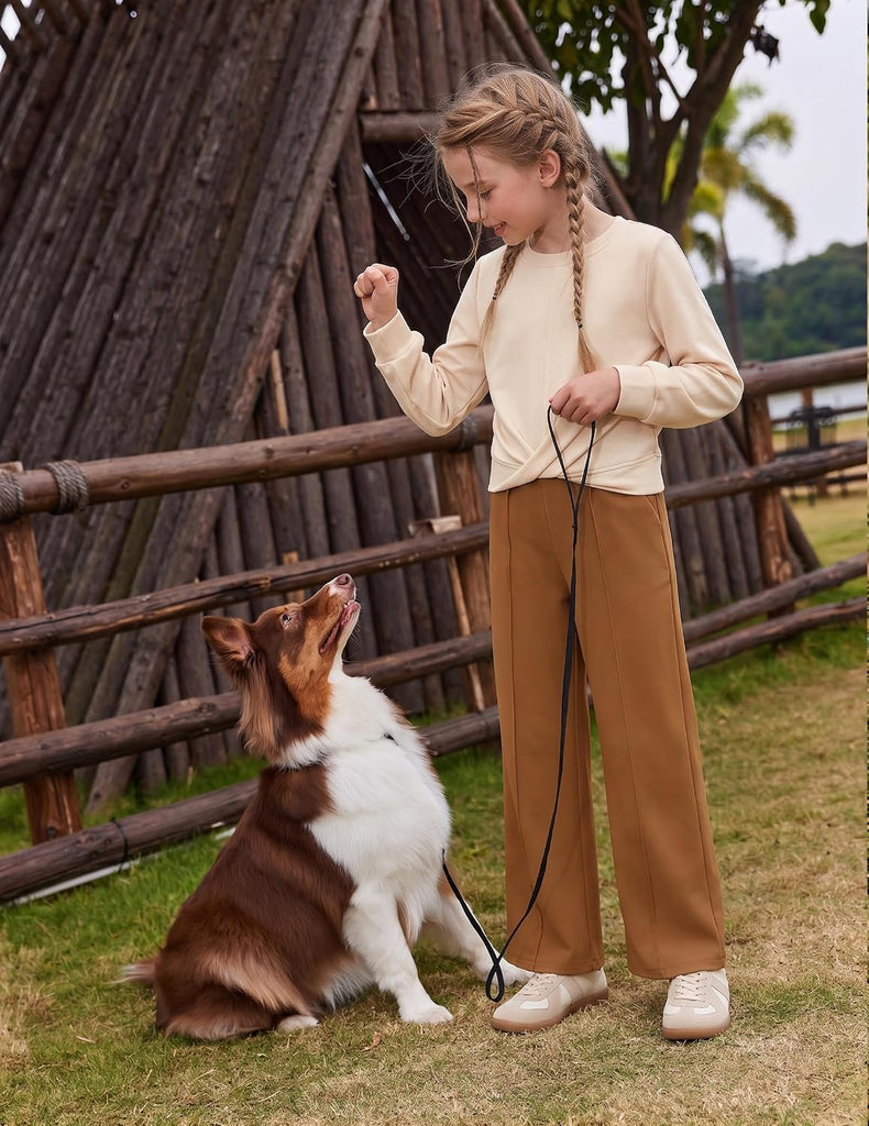 Girls 2 Piece Outfits Twist Front Sweatshirt Wide Leg Sweatpants