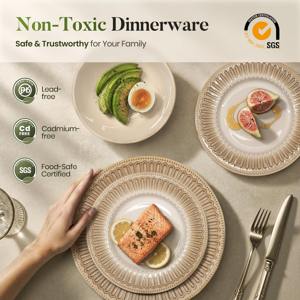24 Pieces Stoneware Dinnerware Sets for 8, Brown