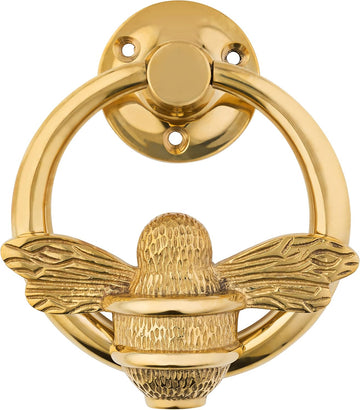 Gold Bee Door Knocker | Polished Solid Brass Bee Ring | Gold Brass Knockers with Strike Plate | UPVC | Bumblebee