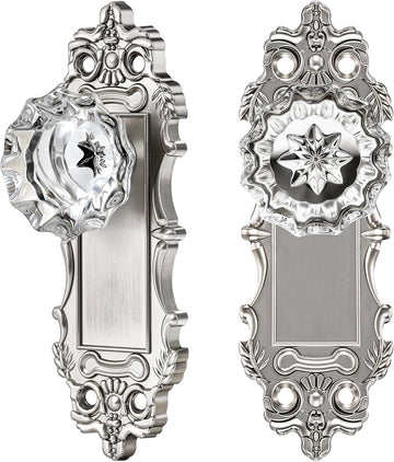 2 Pack Antique Crystal Glass Dummy Door Knobs Interior, Brushed Nickel
