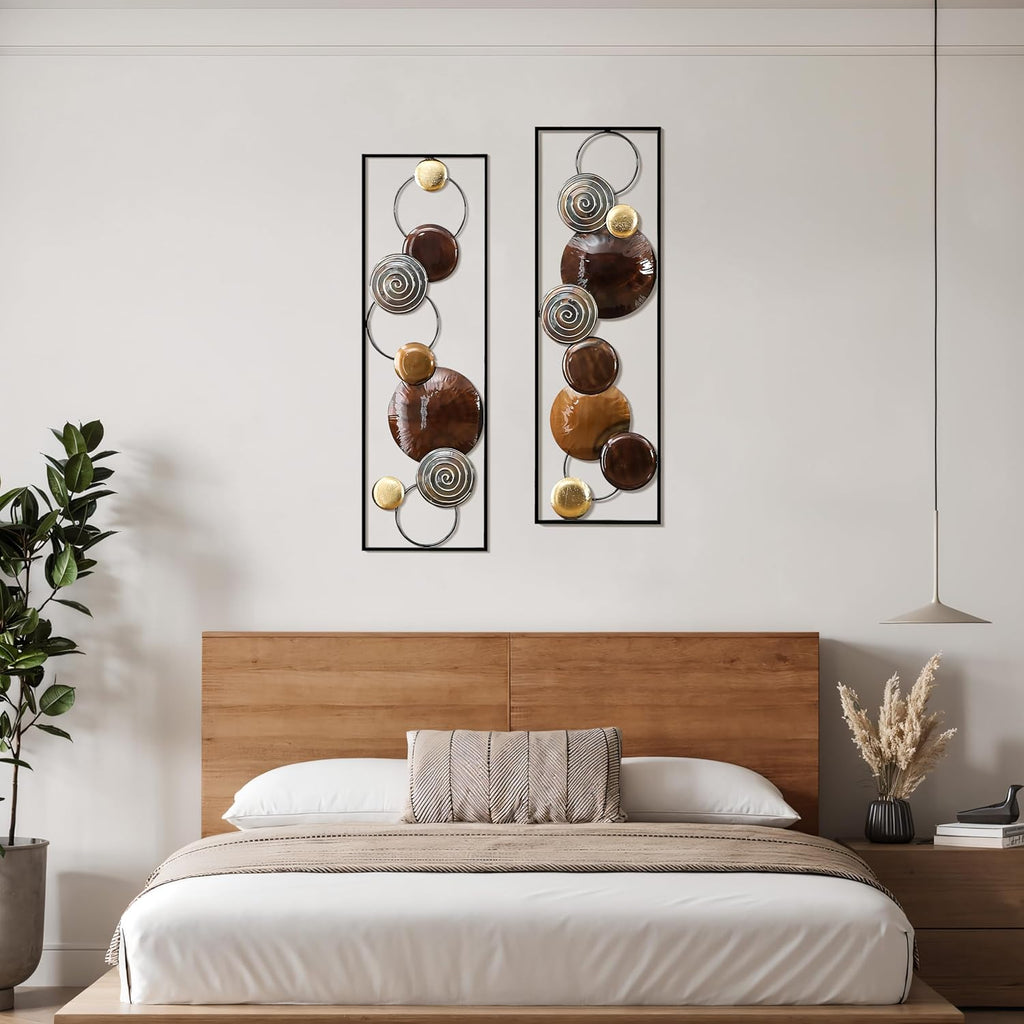 Metal Wall Art, Abstract Wall Decor Brown, 36"x12" - Set of 2