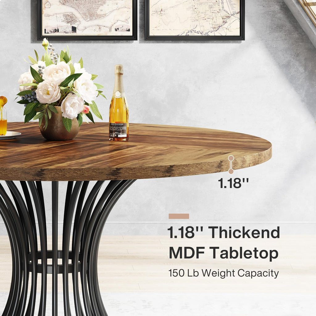 Round Dining Table for 4-6 People, 47" Farmhouse Dinner Table