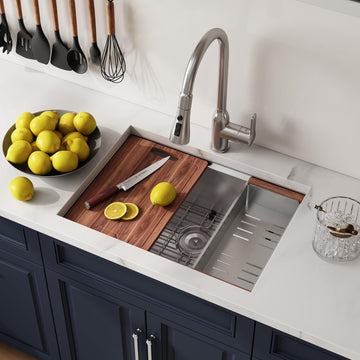 23 Inch Undermount Single Bowl Workstation Handmade Kitchen Sink | 304 Stainless Steel, 16 Gauge Thickness, X Line