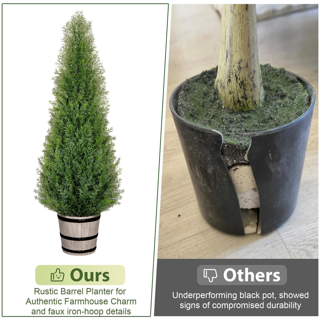 Artificial Cedar Trees 3FT Faux Cedar Topiary Evergreen Plants Outdoor Indoor Fake Cypress Pine Trees with Barrel