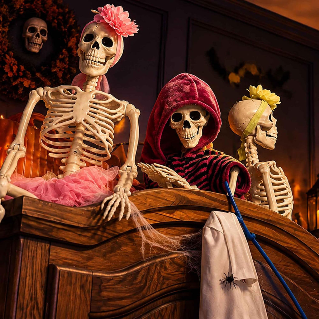 36"Halloween Skeleton - 3 ft Life Size Human Skeleton with Full Body Posable Joints Plastic Skeleton - Set of 2