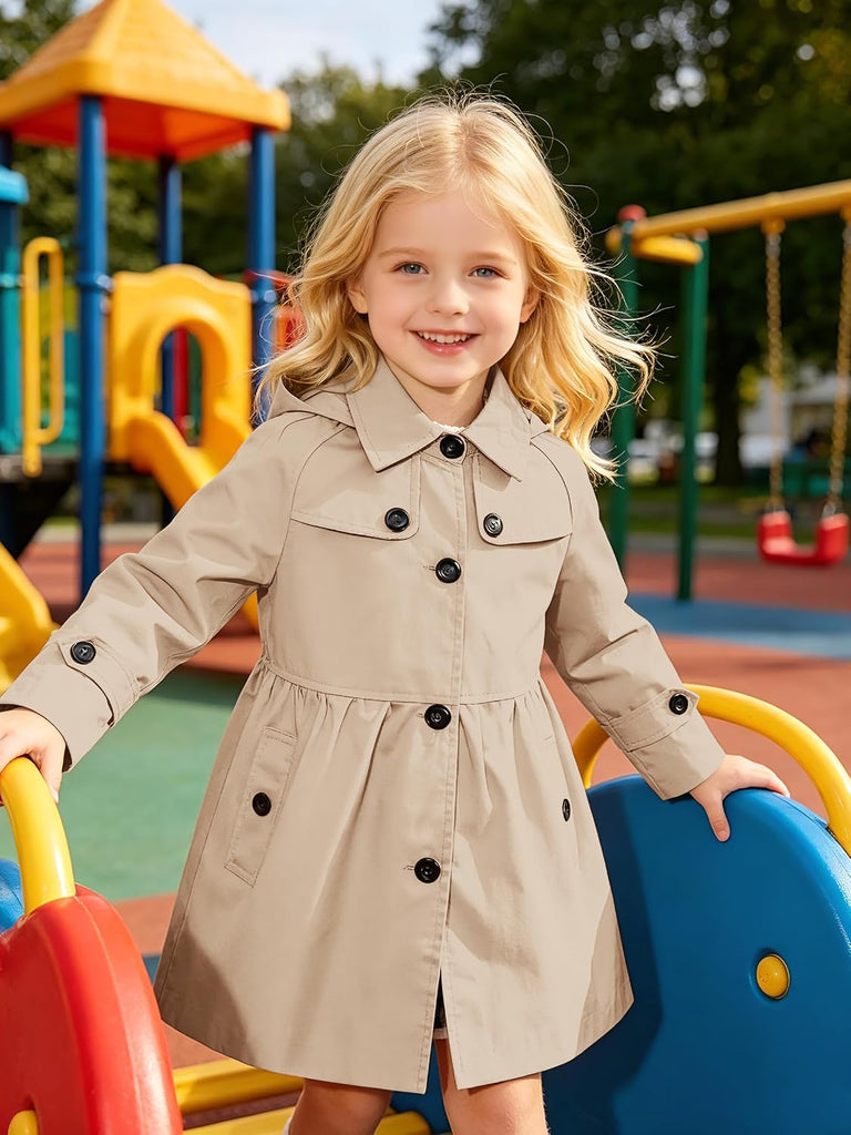 Girl's Rain Jacket Waterproof Single Breasted Hoodie Trench Coat