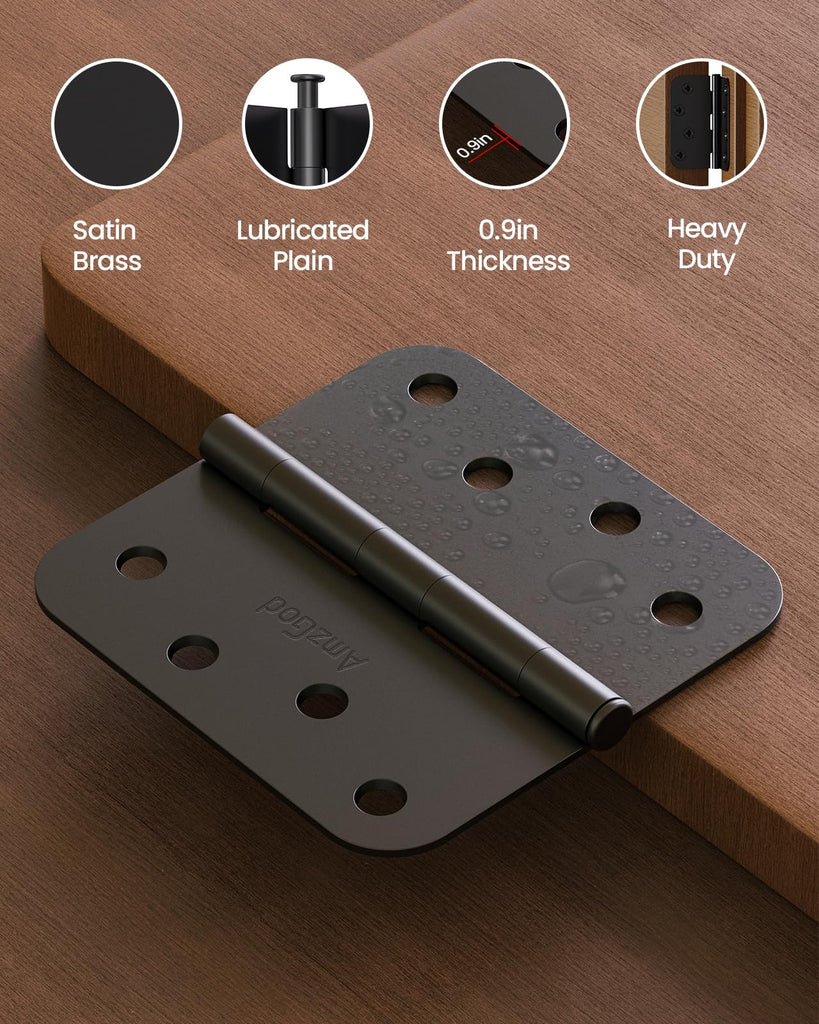 Black Exterior Door Hinges 4 Inch 6 Pack with 5/8" Radius Corners