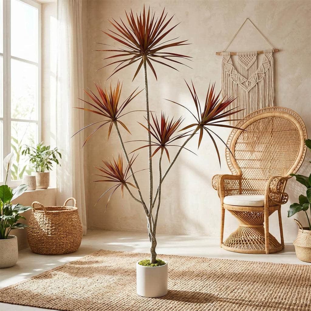 6ft Artificial Dracaena Marginata Fall Tree with Decorative Planter