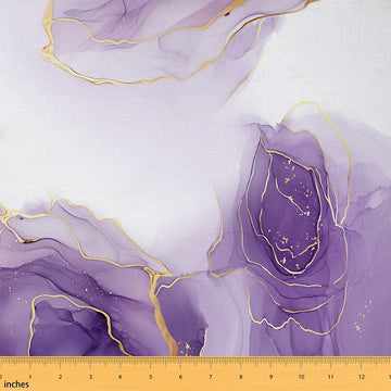Marble Fabric by the Yard, Ombre Purple Upholstery Fabric, Golden Foil Print Decorative Fabric, Watercolor Tie Dye