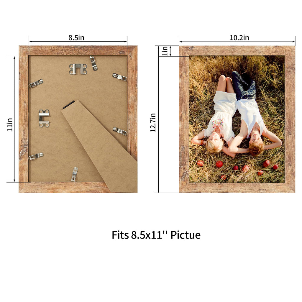 8.5x11 Picture Frame Set of 2, Rustic Brown Certificate Frame with High Definition Real Glass, Wood Photo Frames 8.5