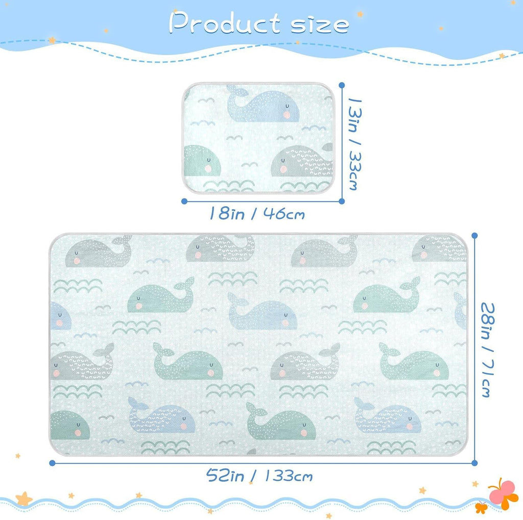 Baby Cooling Mat Cute Whales Bed Pad Ice Silk Cool Mat for Crib Mattress, Sleeping Pad with Pillowcase for Girl Boy