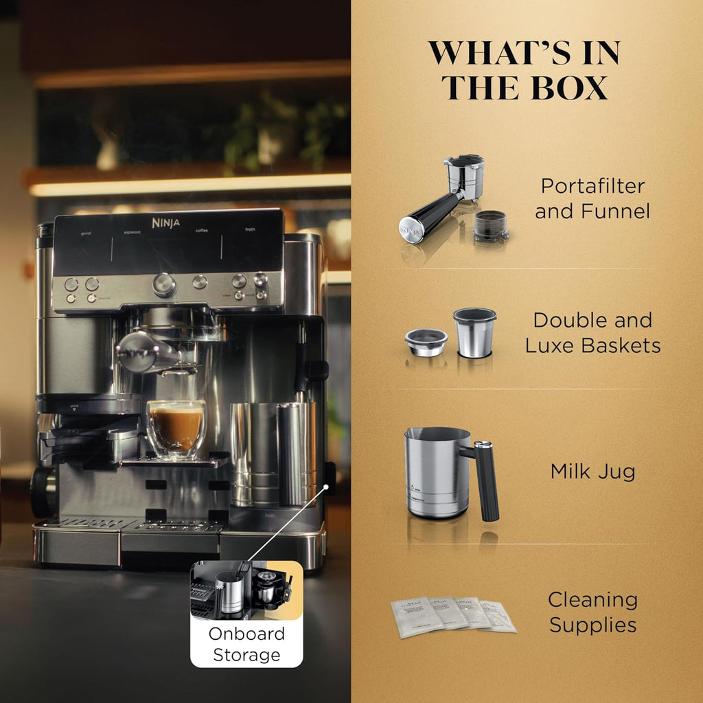 Luxe Café Premier 3-in-1 Espresso Machine, Drip Coffee, & Cold Brew | Built-in Grinder, Hands-Free Milk Frother, and